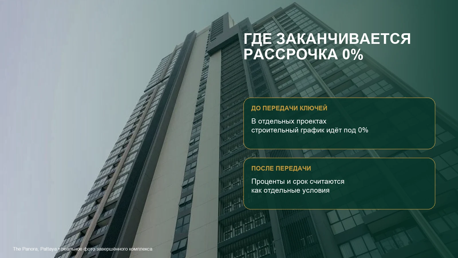 Рассрочка 0% во время строительства и отдельные условия после передачи