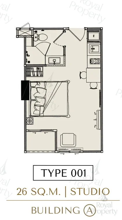 Планировка Type 001 Studio 26 м² в Building A