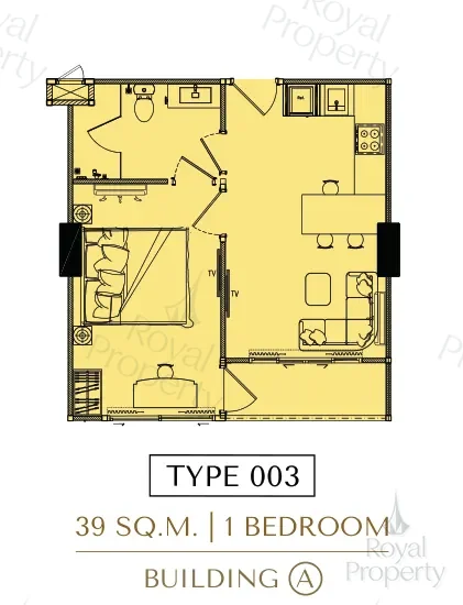 Планировка Type 003 1 bedroom 39 м² в Building A