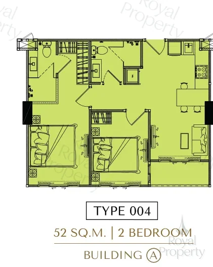 Планировка Type 004 2 bedroom 52 м² в Building A