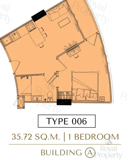 Планировка Type 006 1 bedroom 35,72 м² в Building A