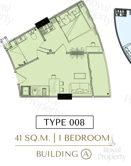 Планировка Type 008 1 bedroom 41 м² в Building A