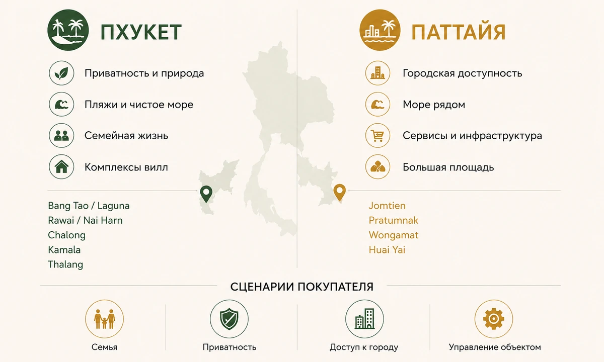 Карта выбора района для виллы на Пхукете и в Паттайе по сценариям покупателя
