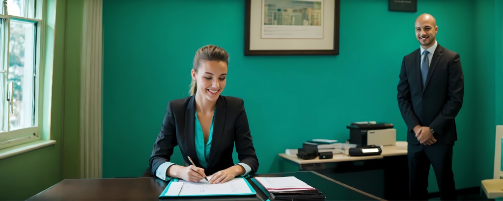 A happy young caucasian female working in a notary.jpeg