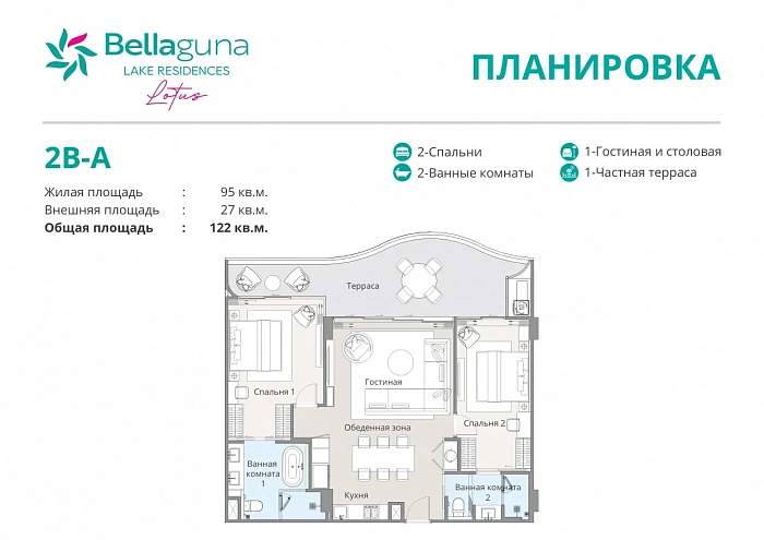Bellaguna Lake Residences Lotus — апартаменты с 2 спальнями, 122-198 м² — фото объекта 7, Пхукет
