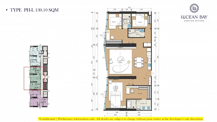 Lucean Bay Jomtien — пентхаус с 3 спальнями, 121-130 м² — фото объекта 9, Паттайя