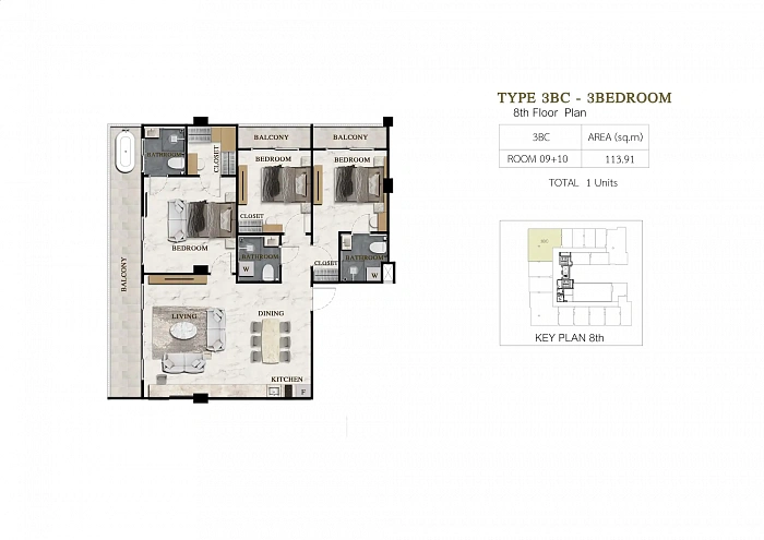 Siam Oriental Beach — апартаменты с 3 спальнями, 58-69 м² — фото объекта 12, Паттайя