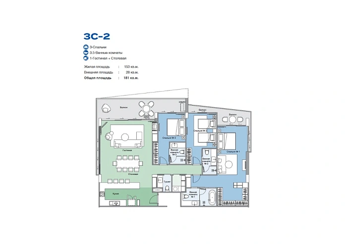 Skypark Elara — апартаменты с 3 спальнями, 141-186 м² — фото объекта 5, Пхукет