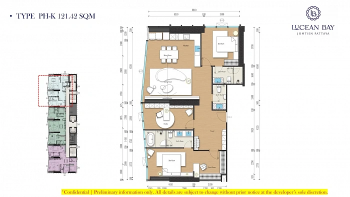 Lucean Bay Jomtien — пентхаус с 3 спальнями, 121-130 м² — фото объекта 8, Паттайя