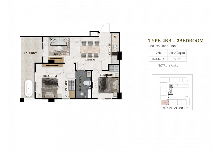 Siam Oriental Beach — апартаменты с 2 спальнями, 40-58 м² — фото объекта 6, Паттайя