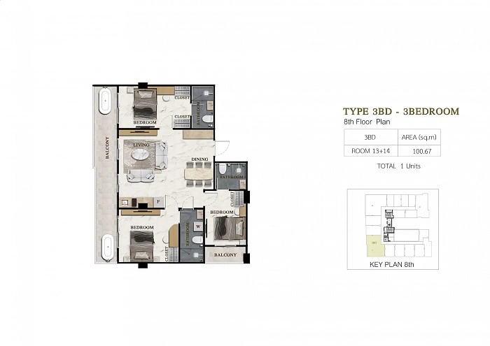 Siam Oriental Beach — апартаменты с 3 спальнями, 58-69 м² — фото объекта 13, Паттайя