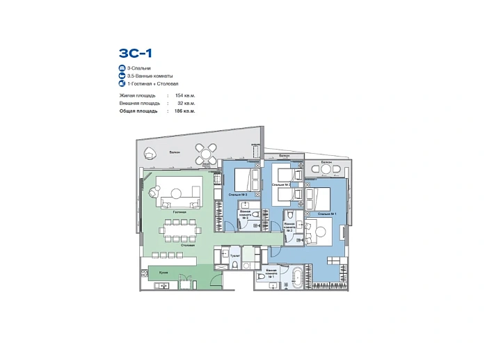 Skypark Elara — апартаменты с 3 спальнями, 141-186 м² — фото объекта 4, Пхукет