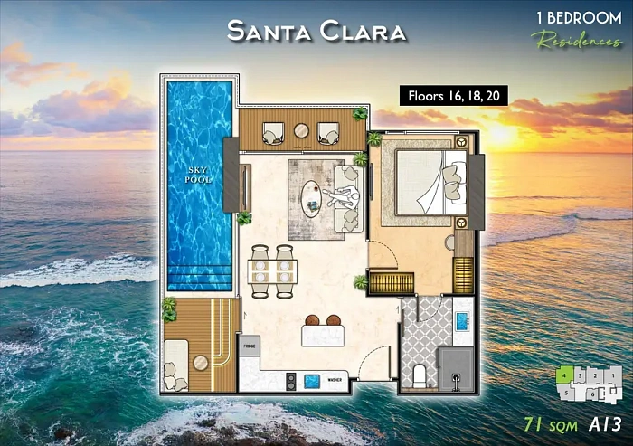Riviera California — апартаменты с 1 спальней, 33-71 м² — фото объекта 14, Паттайя