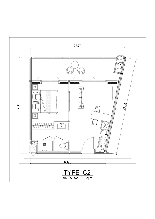 Sunshine Beach Resort — апартаменты с 2 спальнями, 52.39 m² C2 — фото объекта 3, Пхукет